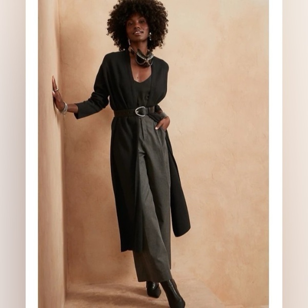 Banana republic serene open front maxi long duster cardigan sweater pockets Med